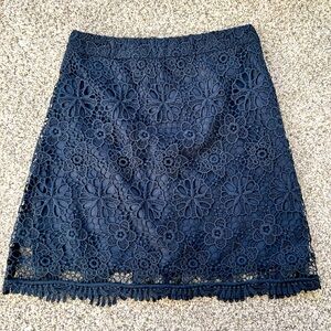 Hollister Navy Blue Floral Lace Mini Skirt With Back Zipper In Size 00